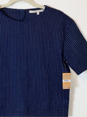 Adorable Rachel Rachel Roy Denim Pin Stripe Button Back Crop Top.